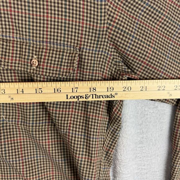 Enro Button Down Shirt Mens Medium Long Sleeve Plaid Brown Red Blue Pocket - Picture 7 of 8